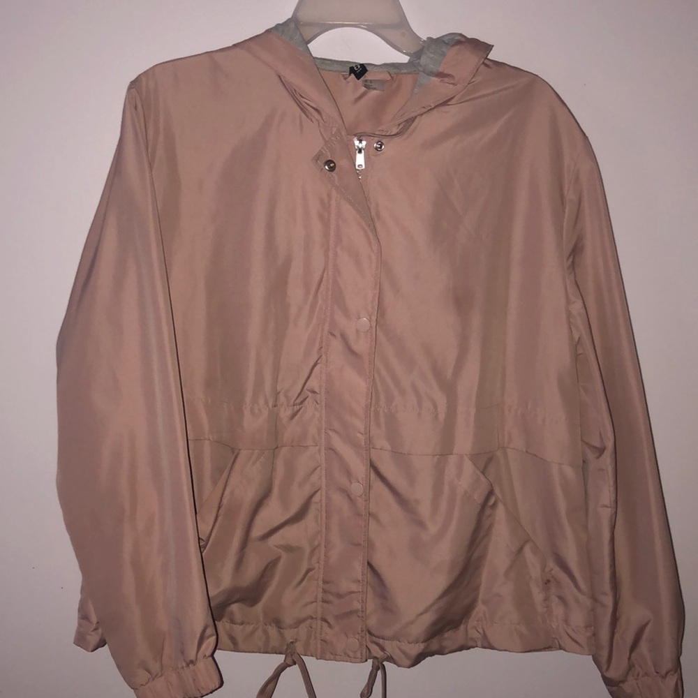 Pink jacket with grey hood